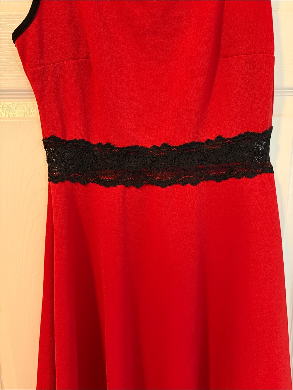 Vibe Red Sleeveless Fit-and-Flare Dress with Black Lace Waist - Picture 3 of 5